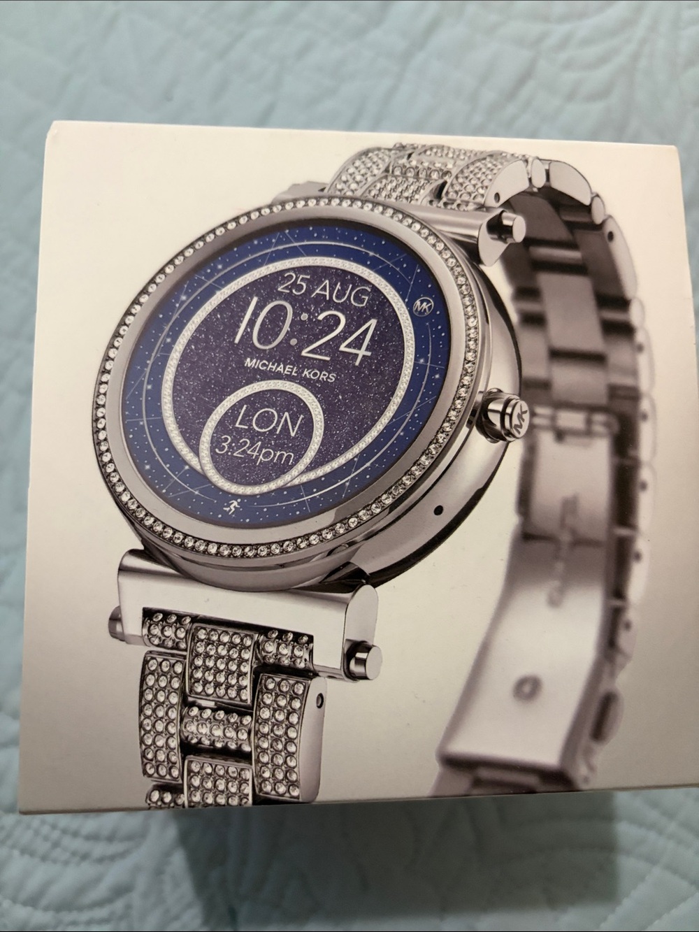 Michael Kors Silver Smartwatch with Blue Digital Dial and Crystal Accents